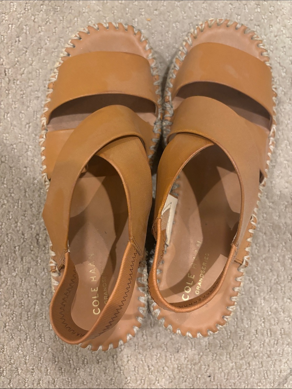 Cole Haan Cognac Leather Espadrille Slingback Sandals Mint Condition